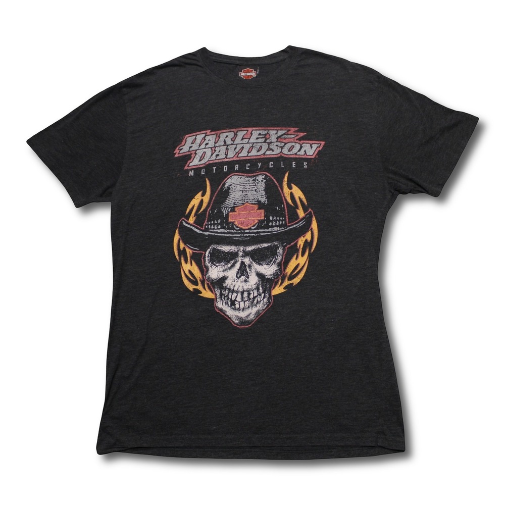 Harley-davidson Motor Cycles / Jamaica Skull Flames Graphic T-shirt Graphic Tee‎